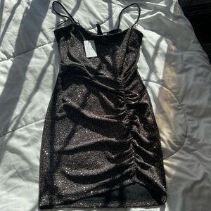 Windsor After Hours Glitter Knit Ruched Dress Size S Black